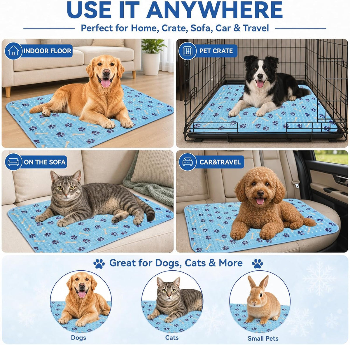 Dogs Cooling Mat,Self Cooling Dog Bed, Patented Non-Toxic Gel Cooling Pad for Pets, Durable Waterproof Dog Cooling Mat for Small, Medium, Large Dogs and Cats, Indoor Outdoor Summer Use(Small)