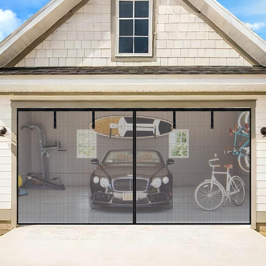 Garage Door Screen for 1 Car Garage-9X7Ft Heavy Duty Magnetic Garage Screen,Keep Bugs Out, Hands Free, Magnetic Garage Screen Door, Black