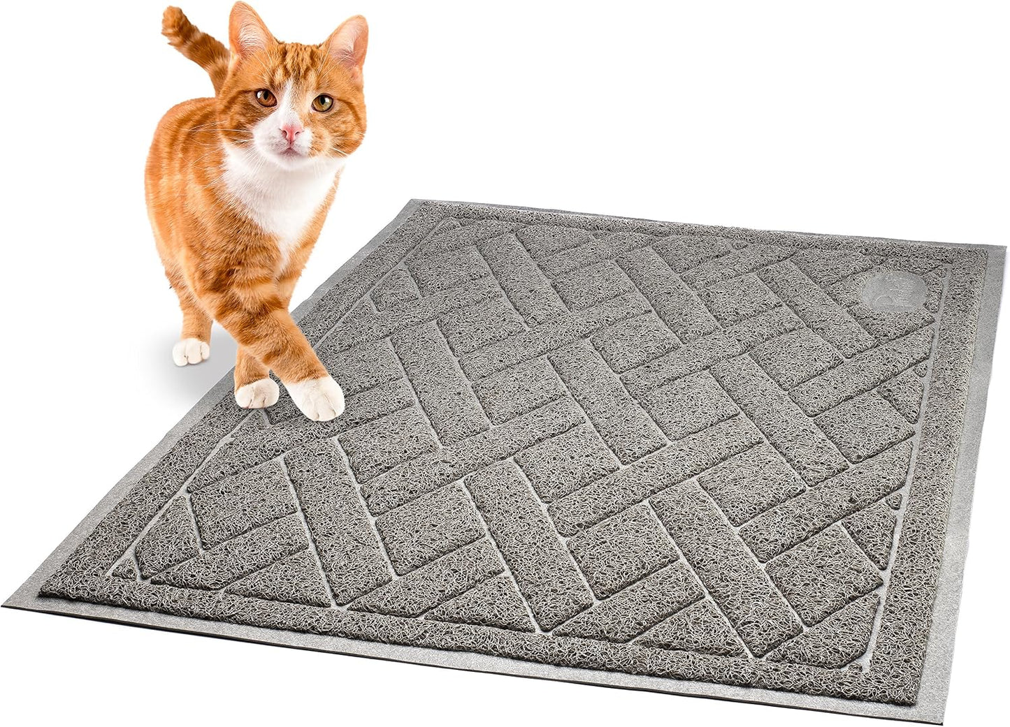 Pawkin Cat Litter Mat, Patented Design with Litter Lock Mesh, Extra Large, Durable, Easy to Clean, Soft, Fits under Litter Box, Litter Free Floors, Gray