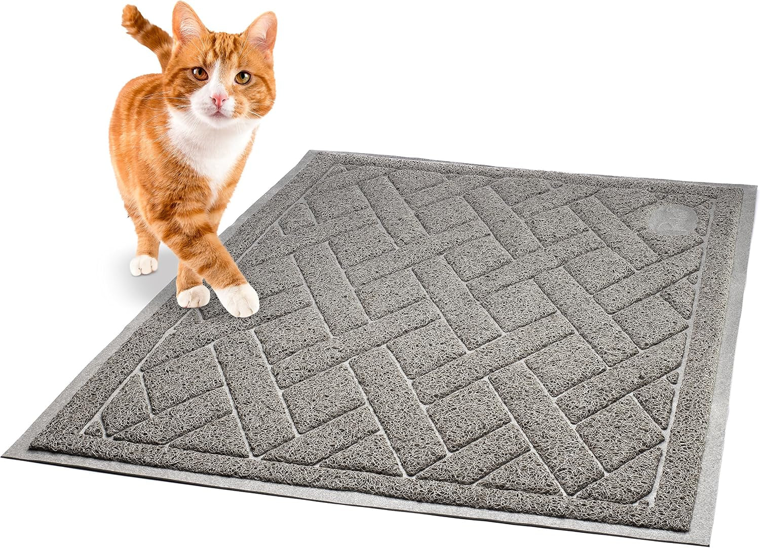 Pawkin Cat Litter Mat, Patented Design with Litter Lock Mesh, Extra Large, Durable, Easy to Clean, Soft, Fits under Litter Box, Litter Free Floors, Gray