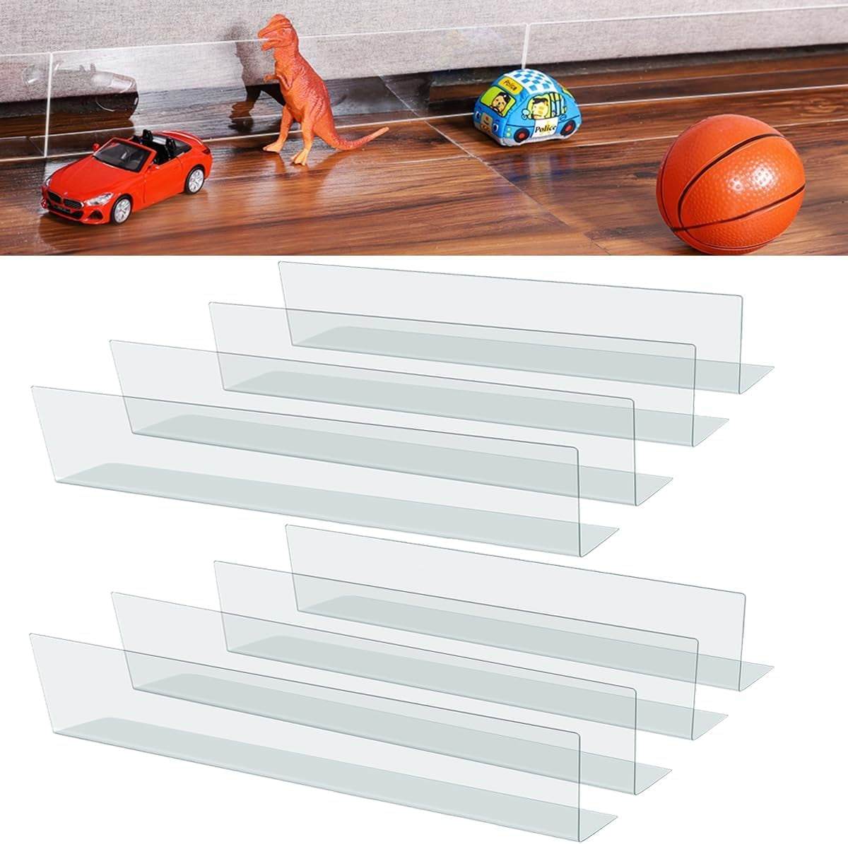8-Pack Clear under Couch Blocker-3.2" H X126 L Toy & Pet Gap Barrier
