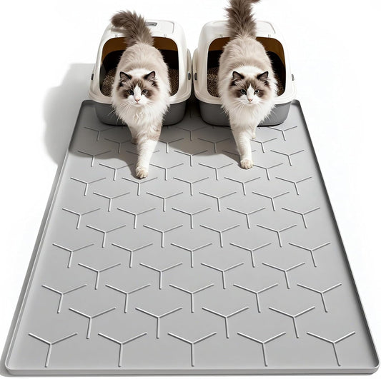 Garoopion Silicone Cat Litter Mat Large 40" X 28", Easy to Clean, Gray