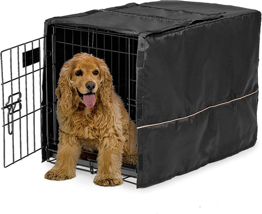 Midwest Homes for Pets Medium Dog Crate Cover, Black Polyester Privacy Kennel Cover Fits Most 30-Inch Crates, Machine Washable, Reduces Barking & Chewing
