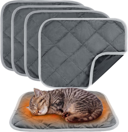 MEWTOGO 4 Pcs Self Warming Cat Bed Mat - 15.7X19.7In Soft & Warm Self-Heating Pet Pad, Washable Bed Mats Reflect Body Heat with Non-Slip Bottom for Indoor Cat Gifts