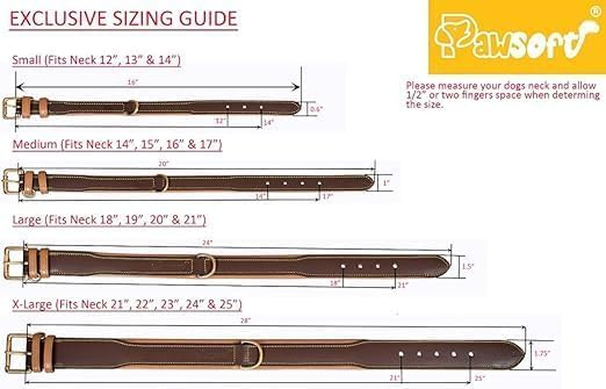 Leather Dog Collar for Small Medium Large Dog - Soft Padded Puppy Collars, Classic Heavy Duty Dog Collar Rust Proof Metal Buckle Dog Collar, (Brown, L) Fits 18, 19, 20 & 21 Inches