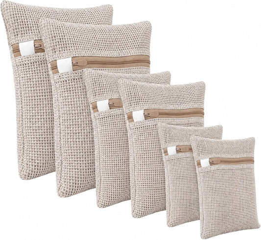 6-Pack Laundry Bags, Durable Cotton Mesh with Sturdy Zipper, Breathable Mesh Fabric, Ideal for Washing Underwear, Pants, Shoes, Socks and Delicate Garments