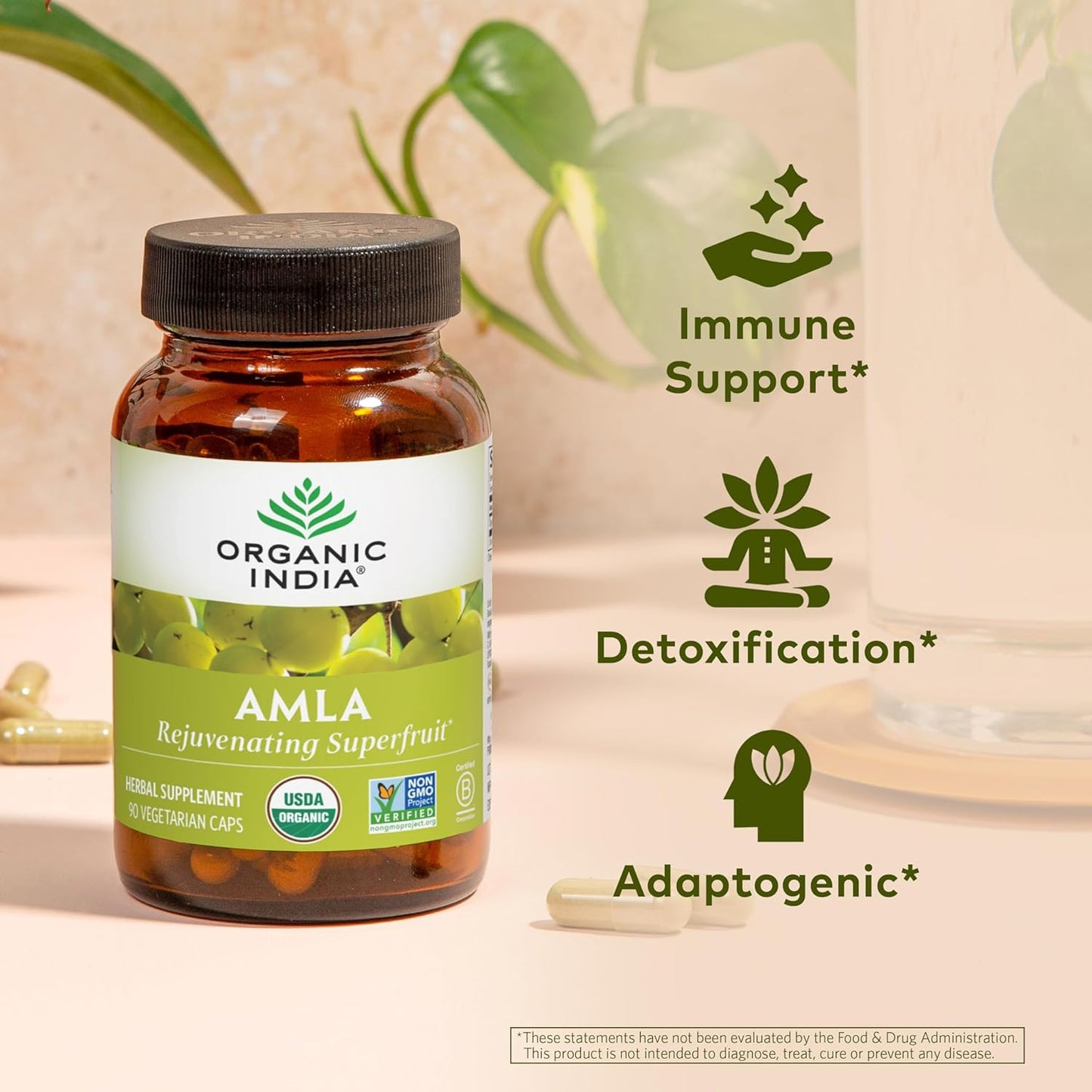 ORGANIC INDIA Amalaki Herbal Vitamin Supplement - Immune Support, Vitamin C, Vegan, Gluten-Free, Kosher, Ayurvedic, Antioxidant, USDA Certified Organic, Non-Gmo - 90 Capsules