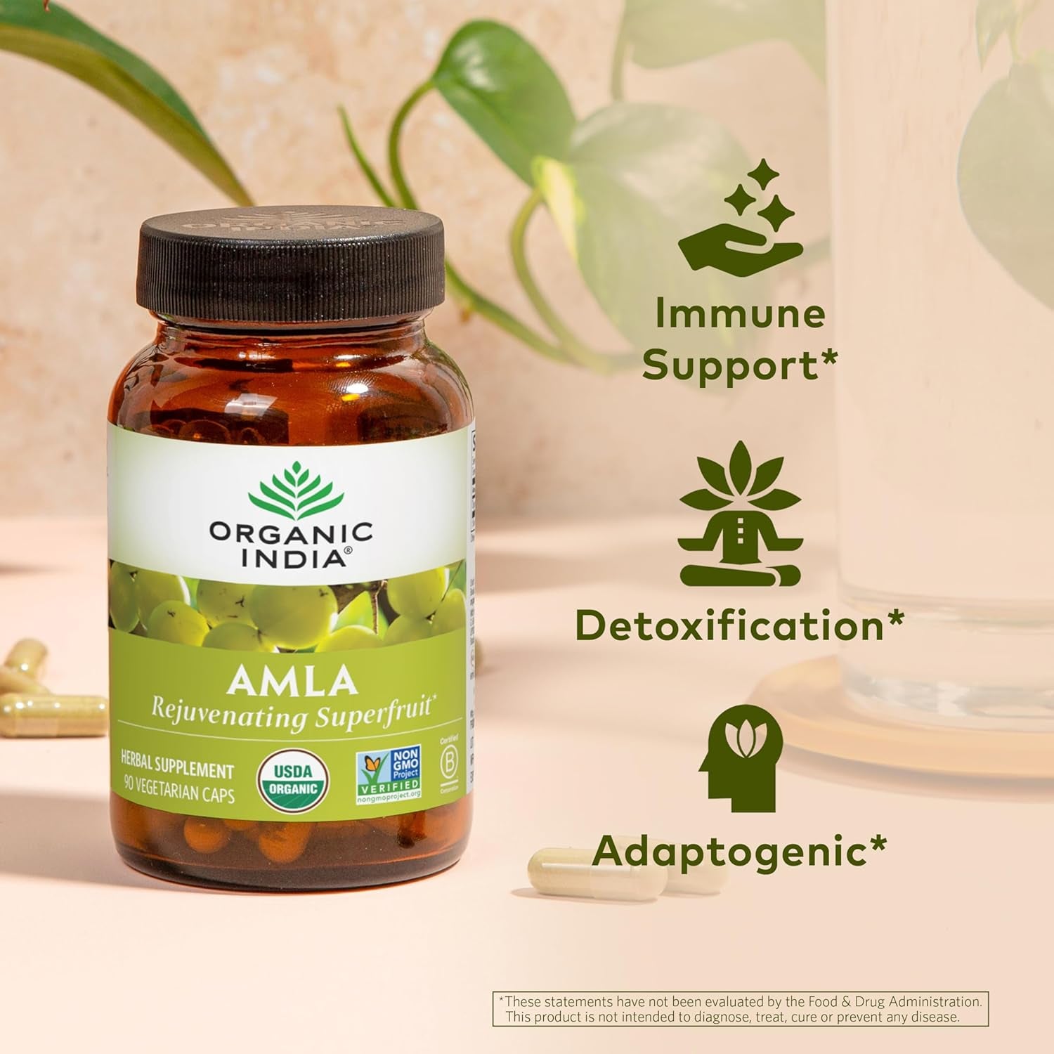 ORGANIC INDIA Amalaki Herbal Vitamin Supplement - Immune Support, Vitamin C, Vegan, Gluten-Free, Kosher, Ayurvedic, Antioxidant, USDA Certified Organic, Non-Gmo - 90 Capsules