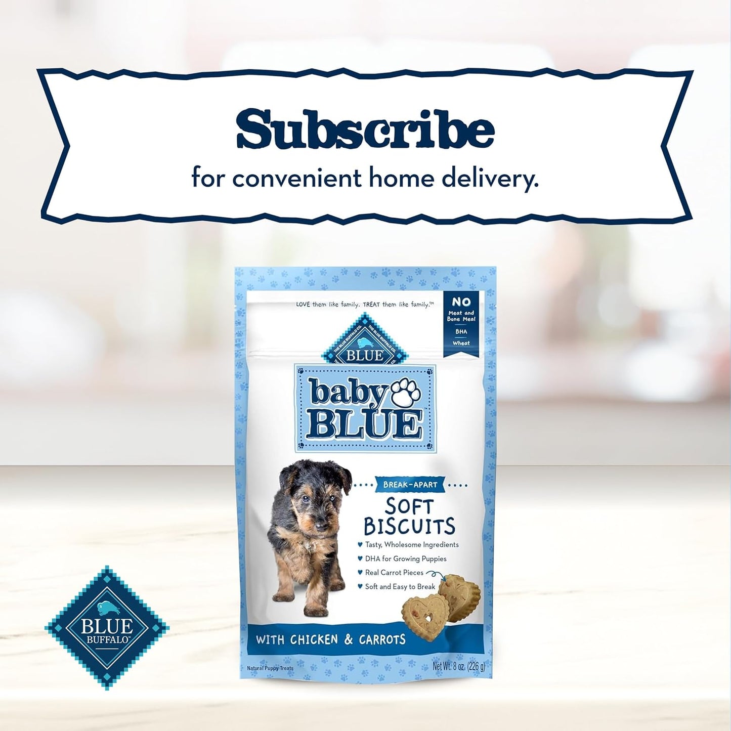 Blue Buffalo Baby Blue Soft Biscuits with DHA, Natural Dog Treats for Puppies, Great for Training, with Chicken & Carrots, 8-Oz Bag