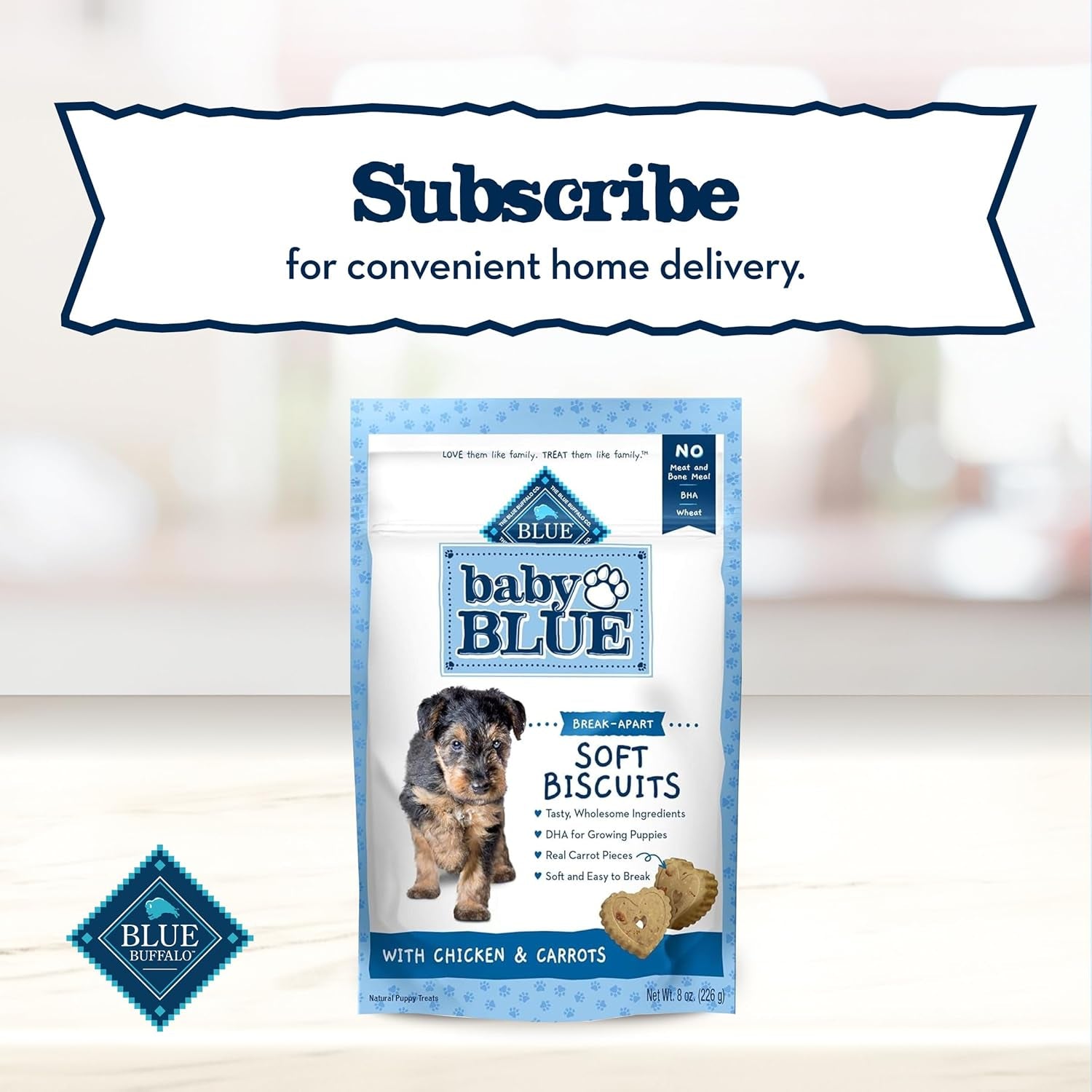 Blue Buffalo Baby Blue Soft Biscuits with DHA, Natural Dog Treats for Puppies, Great for Training, with Chicken & Carrots, 8-Oz Bag