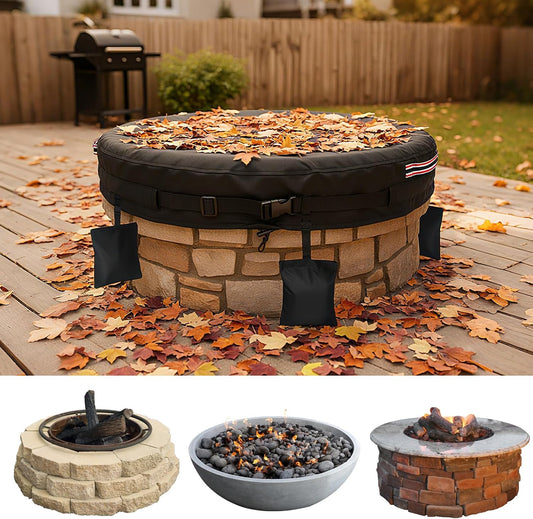 51-56 Inch round Fire Pit Cover Heavy Duty Waterproof - Adjustable Fit for In-Ground Built-In Stone or Gas Fire Pits - 600D Oxford Fabric W/ Buckle Strap (Black, 56)