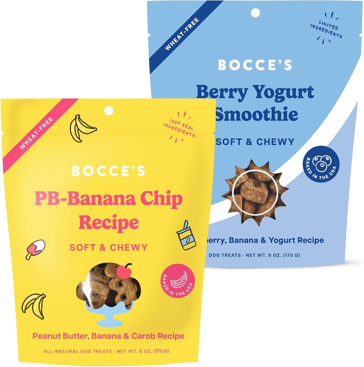 Bocce'S Bakery PB Banana Chip + Berry Smoothie Dog Treat Bundle – Natural, Wheat-Free Soft & Chewy Cookies Made with Real Ingredients and Baked in the USA – 2 Pack Bundle