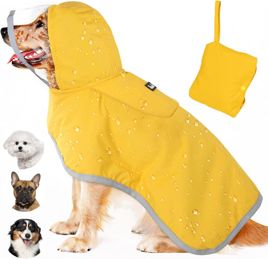 Lukovee Dog Raincoat, Waterproof Jacket with Clear Hood & Leash Hole, M