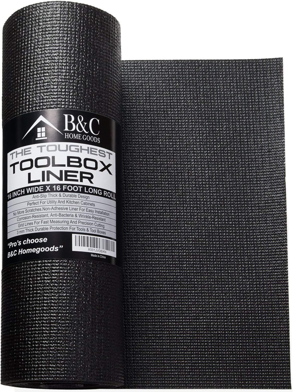 B&C Home Goods Anti-Slip Toolbox Liner - Adjustable, Protects Tools, 16" X 16 Ft