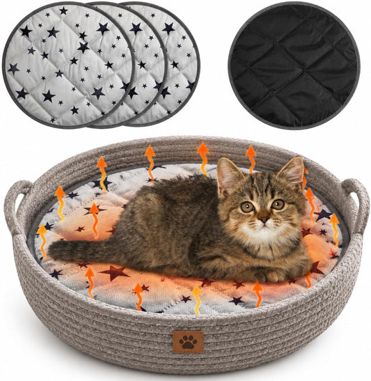 Namalu 4 Pack Self Warming Cat Bed, Gray, 16'', Round