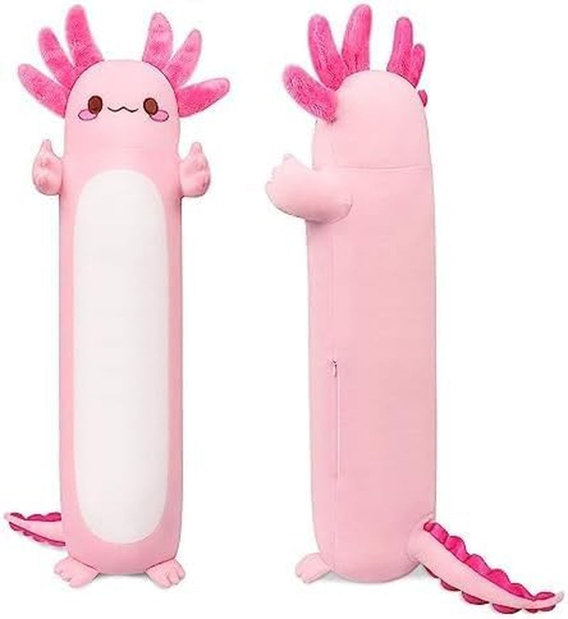 Auspicious Beginning 35.4Inch Cute Axolotl Stuffed Animal Plush Pillow, Soft Kawaii Cat Face Newt Plush Toy Body Pillow Gifts (Pink Salamander)