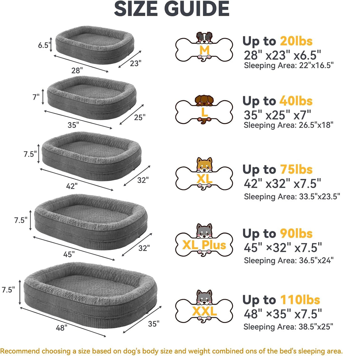 JOEJOY Orthopedic Dog Beds Large Sized Dog, XL Egg-Crate Memory Foam Pet Couch Bed with Bolster Sides, Waterproof Lining, Removable Washable Cover & Non-Slip Bottom, Grey