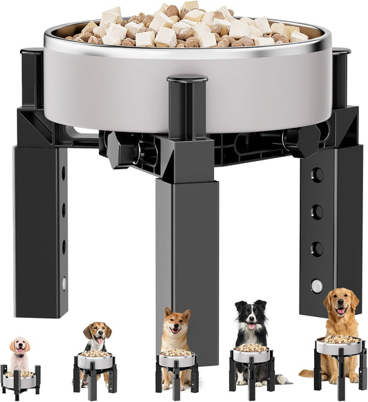 Aystkniet Dog Bowl Stand with Adjustable Height & Width, Anti-Slip Elevated Food Water Bowl Holder for Large Medium Small Dogs, Durable Raised Dog Feeder for Lifted Feeding, Only Stand without Bowls