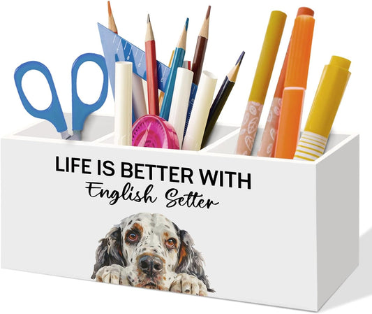 English Setter Gifts Pen Holder for Home Office Desk, Dog Lovers Gifts for Women, Life Is Better with English Setter Pen Makeup Brush Toothbrush Holder Organizer for Home Office Bathroom