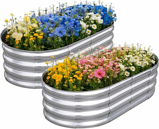 Galvanized Raised Garden Bed, 4X2X1Ft, Oval, 2 Pack, Raised Garden Bed Kit