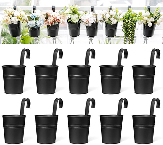 Dahey 3.8 Inches Small Metal Hanging Flower Pots 10 Pcs Railing Planter Box