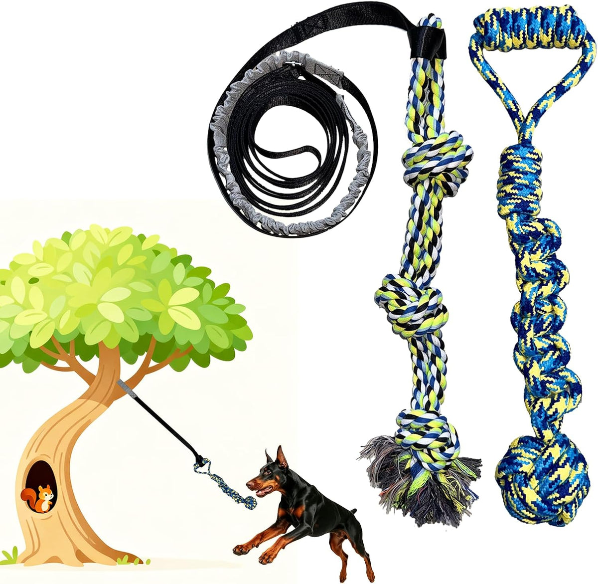 Outdoor Tree Hanging Bungee Tug Toy, Interactive Tether Rope for Large Dogs