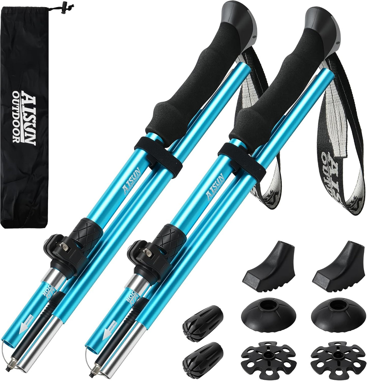 AISUNOURDOOR Lightweight Adjustable Trekking Poles, Aluminum Collapsible Travel Hiking or Walking Sticks for Women Children, with One Disposable Raincoat