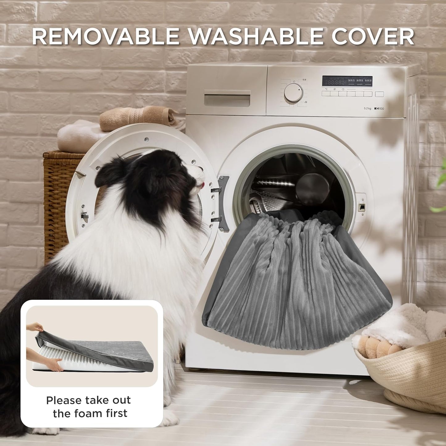 Bedsure Comfyfleece XL Dog Bed for Crate - Extra Large Orthopedic Pet Beds with Removable Washable Cover, NOT Waterproof Egg Crate Foam Mat for Pets up to 80 Lbs, 41"X27"X3.3", Not for Chewers