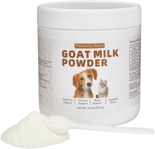 Goat Milk Powder for Dogs & Cats, Digestive Enzyme & Probiotic Supplement to Support Gut Health and Immune Function, Nutrient-Rich Milk Replacer for Puppies, Adult & Senior Pets