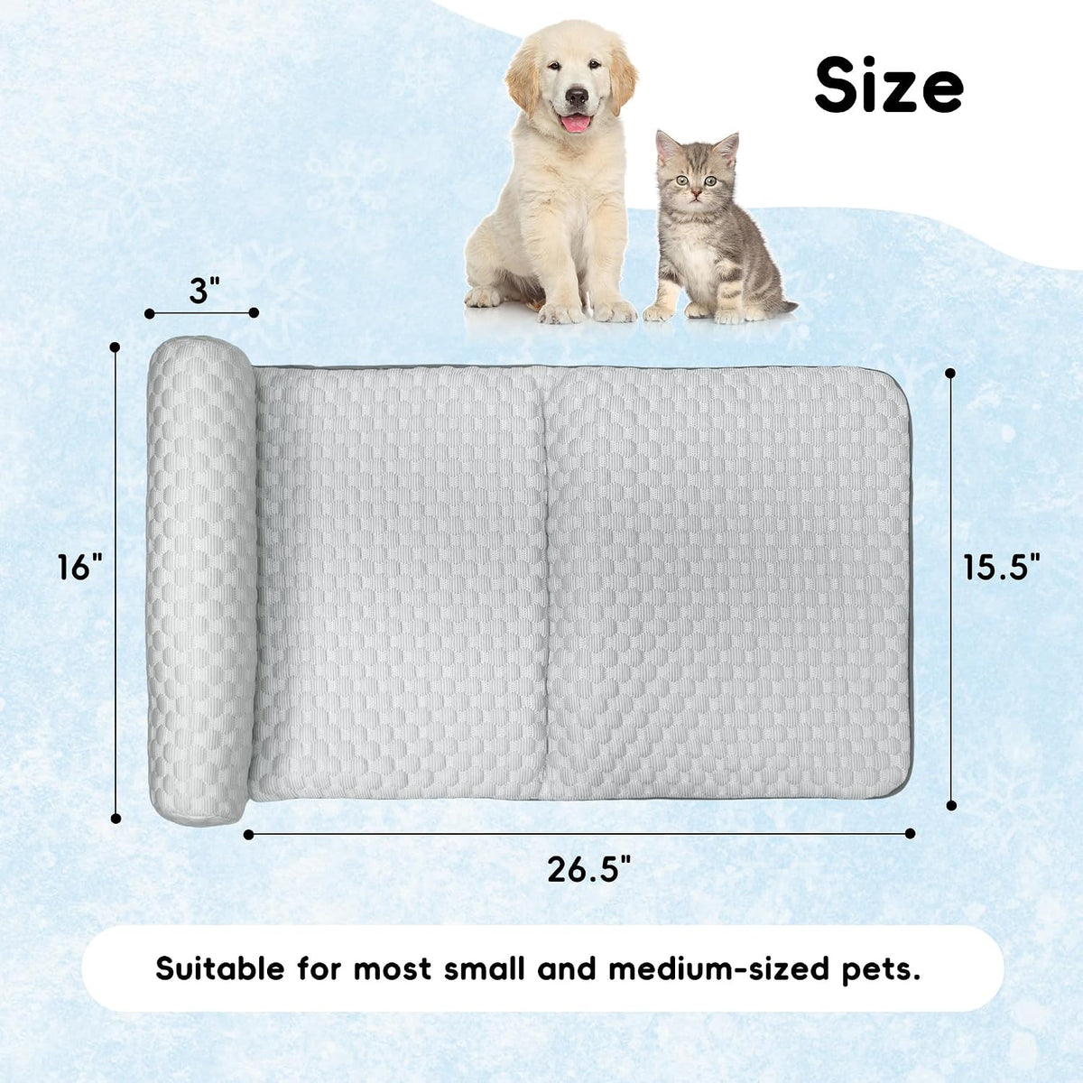 Dog Cooling Mat with Detachable Pillow - Pressure Relief Gel Pet Cooling Bed, Washable Cool-Tech Fabric Cooling Pad for Small Medium Dogs Cats, Summer Sleep Mat for Floor, Sofa, Car