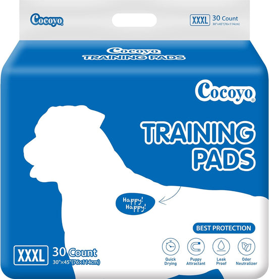 COCOYO Best Value Dog Training Pads Giant Size | Dog Pee Pads XXXL Size | Super Absorbent Puppy Pads (30" X 45", 30 Count) (XXXL)