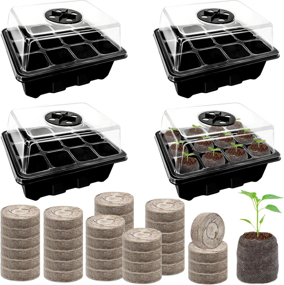 Seed Starter Tray with Peat Pellets, Black Seeding Starter Trays for Plant