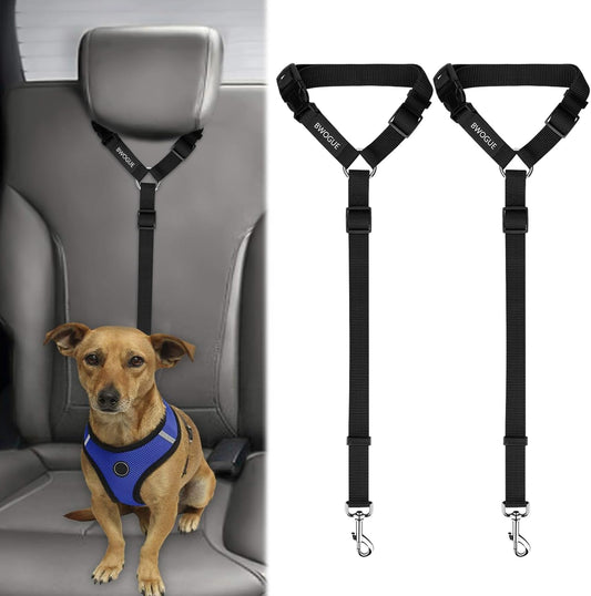 BWOGUE 2 Pack Dog Seat Belt for Car, Headrest Restraint Safety Leads