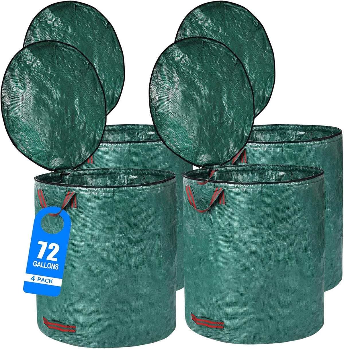 4 Pack 72 Gallons Reusable Yard Waste Bags with Lid Lawn Leaf Bags