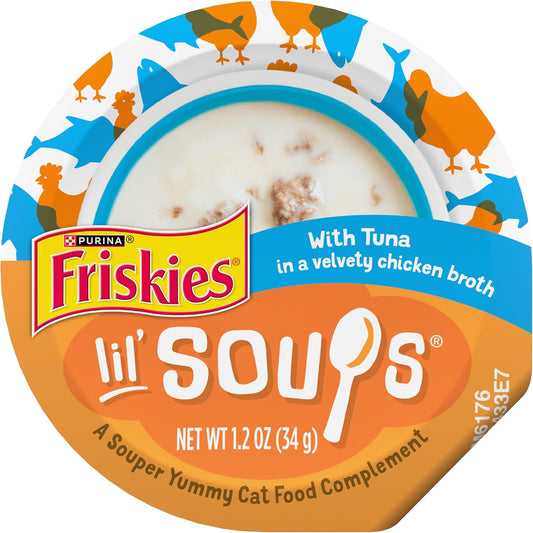 Purina Friskies Natural, Grain Free Lickable Cat Treats Lil’ Soups with Tuna in Chicken Broth - (Pack of 8) 1.2 Oz. Cups
