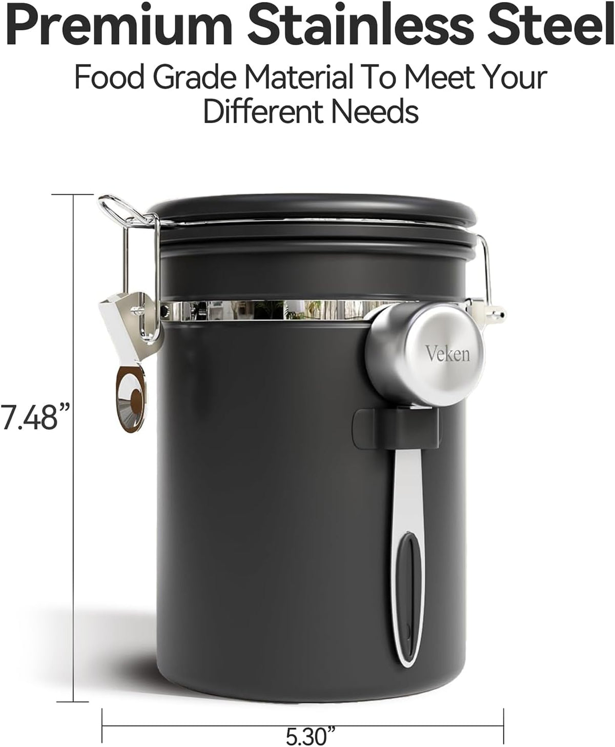 Veken Coffee Canister with Window, Airtight Stainless Steel Container, 22OZ