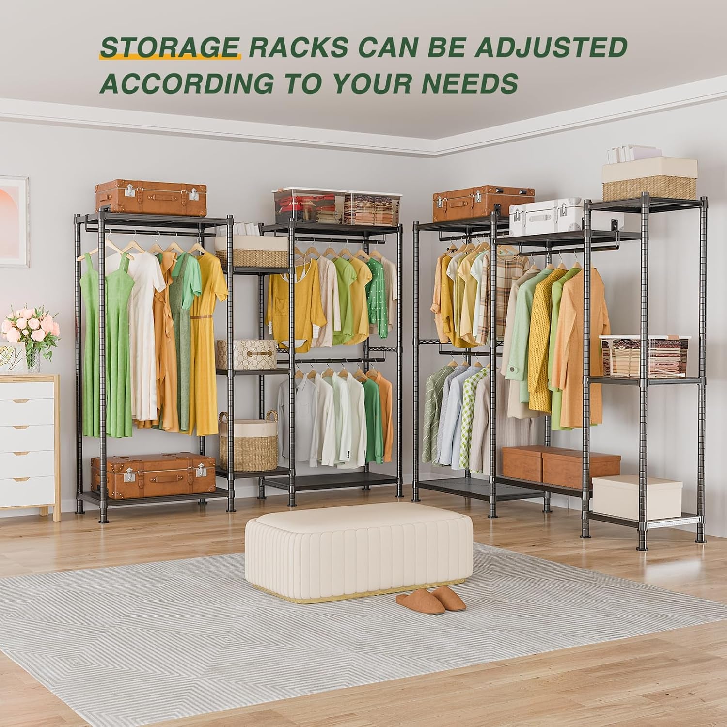 LEHOM G6 Clothes Rack Heavy Duty Freestanding Garment Rack with Shelves, Metal Clothing Closet Wardrobe Storage System for Hanging Clothes, 76.8" D X 17.7" W X 74.4" H, Hold 800 Lbs, Black
