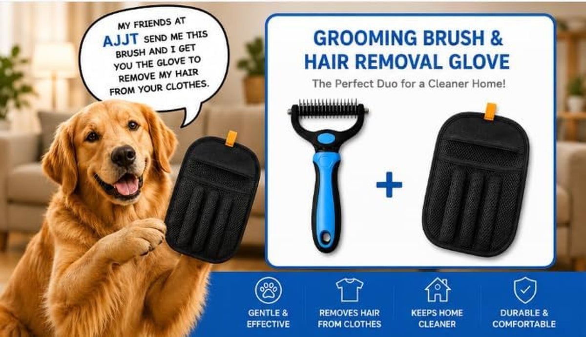 Pet Grooming Brush & Pet Hair Remover Glove Bundle