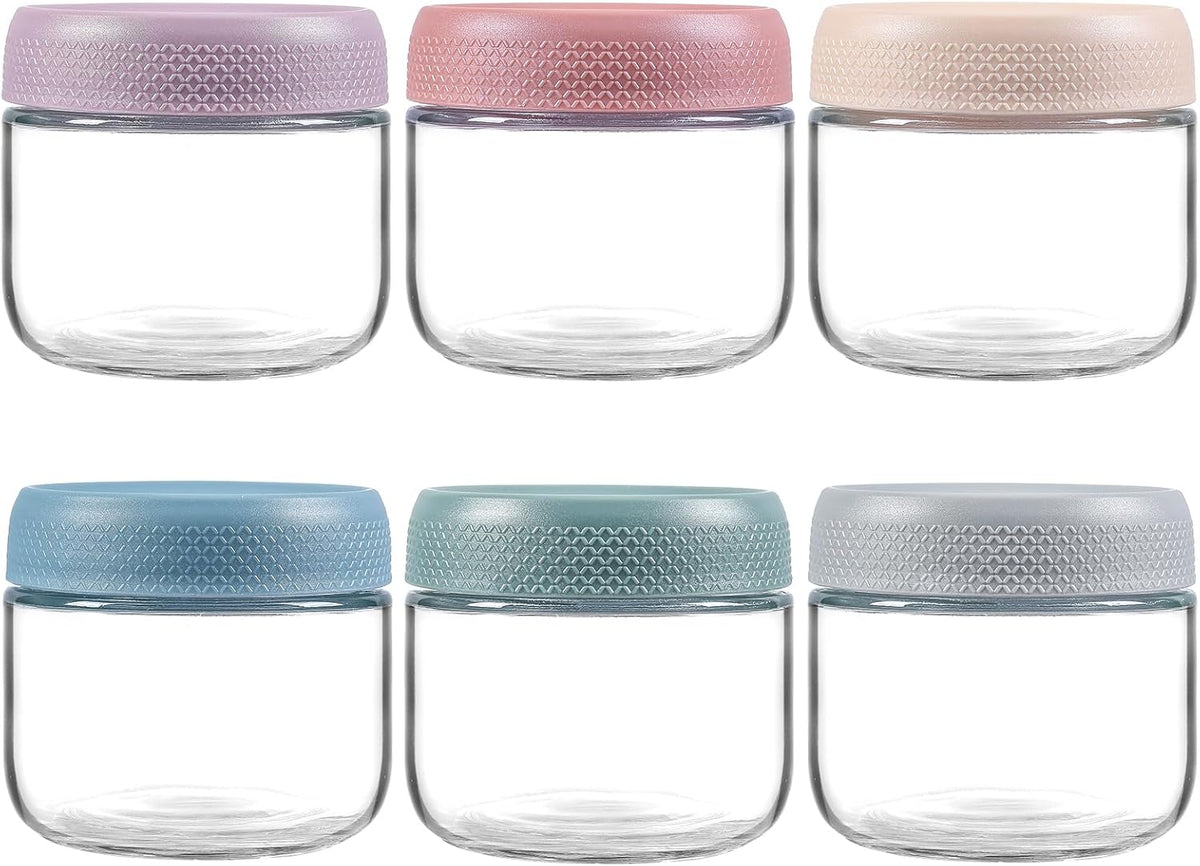 NETANY 6-Pack 8Oz Glass Jars with Airtight Lids, Overnight Oats Containers with Lids, Wide Mouth Mason Salad Jars, Glass Food Storage Containers for Snacks Yogurt Spice Sugar