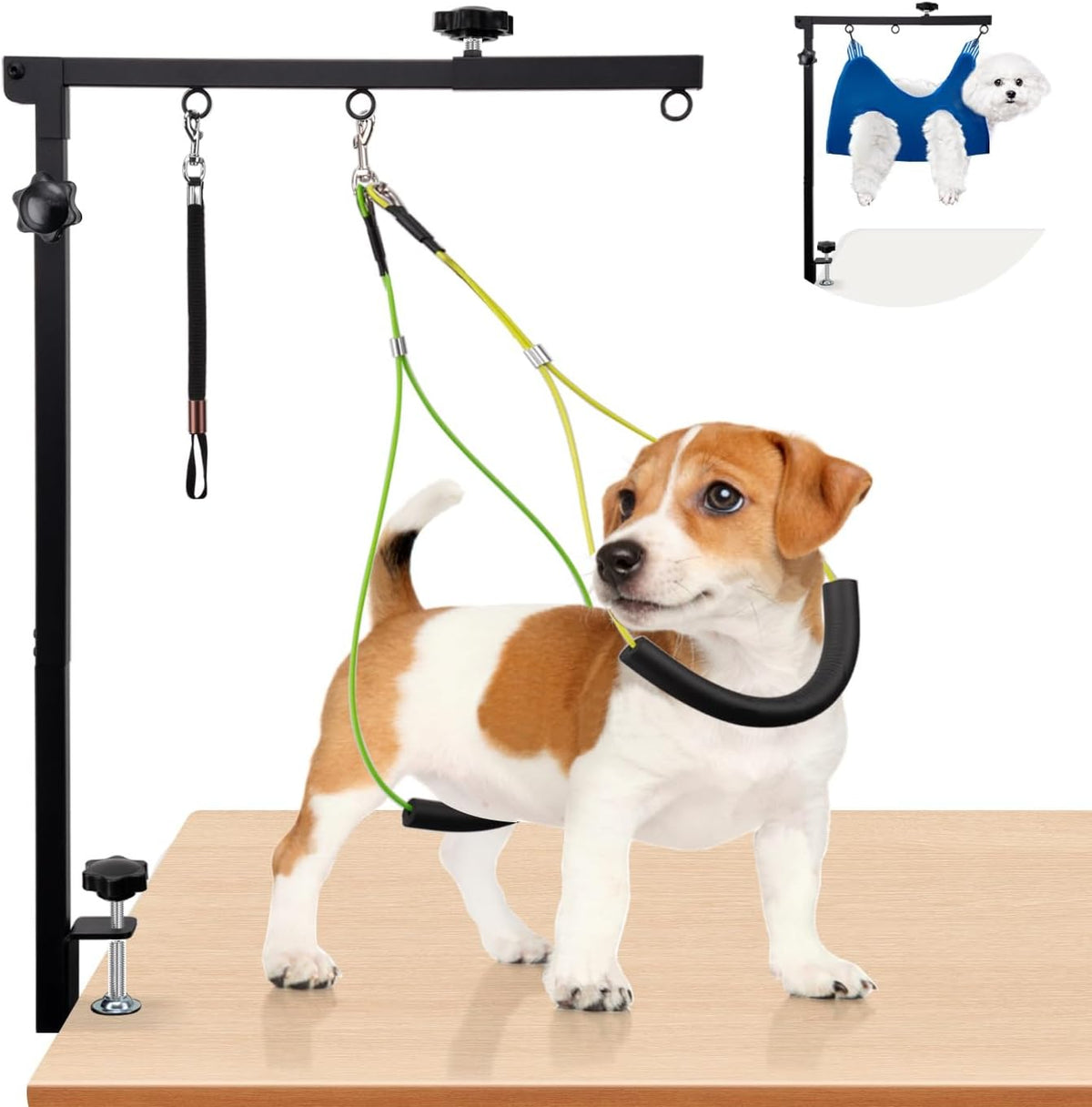 Extendable Dog Grooming Table Arm, with Hammock & No-Sit Holder, Adjustable Height 27"-42", Adjustable Widht 20"-23", Pet Grooming Kit for Small Medium Dogs at Home or Salon