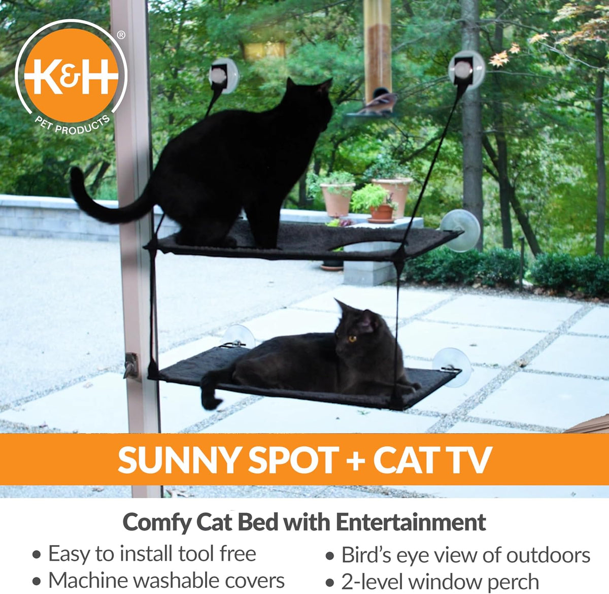 K&H Cat Window Perch, EZ Mount Double Stack Kitty Sill for Large Cats, Gray