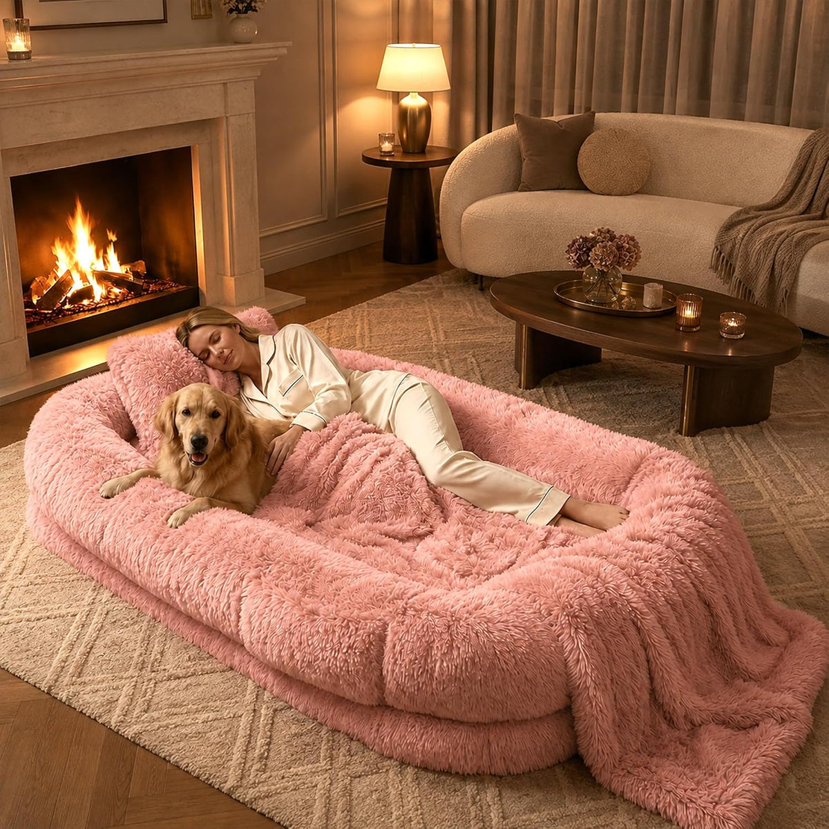 Human Dog Bed with Pillow & Blanket - 71 × 45 × 12 Inch