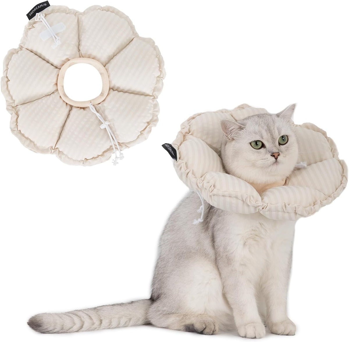 H HIDREAM Soft Cat Cone Collar， Cute Adjustable Cat Recovery Collar，Elizabethan E Collar That Can Protect Head and Foot Wounds，Egg White All-Season Style