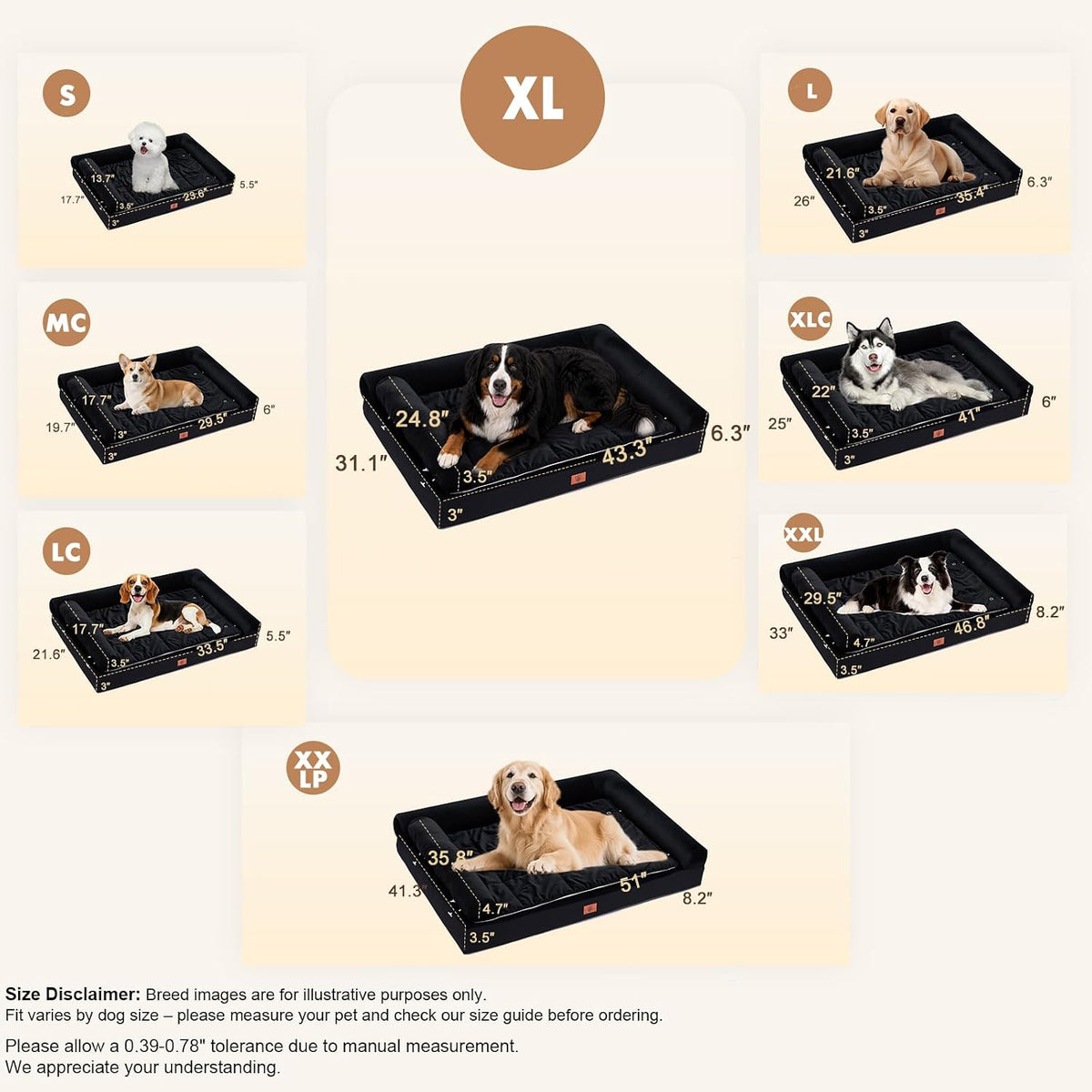 GTPLAYER Dog Bed, Egg-Crate Foam Pressure Relief with Waterproof Washable Pet Bed 43" with 2-In-1 Cooling/Warming Pad, Non-Slip Bottom, Detachable Pillows, Ideal for All Dogs