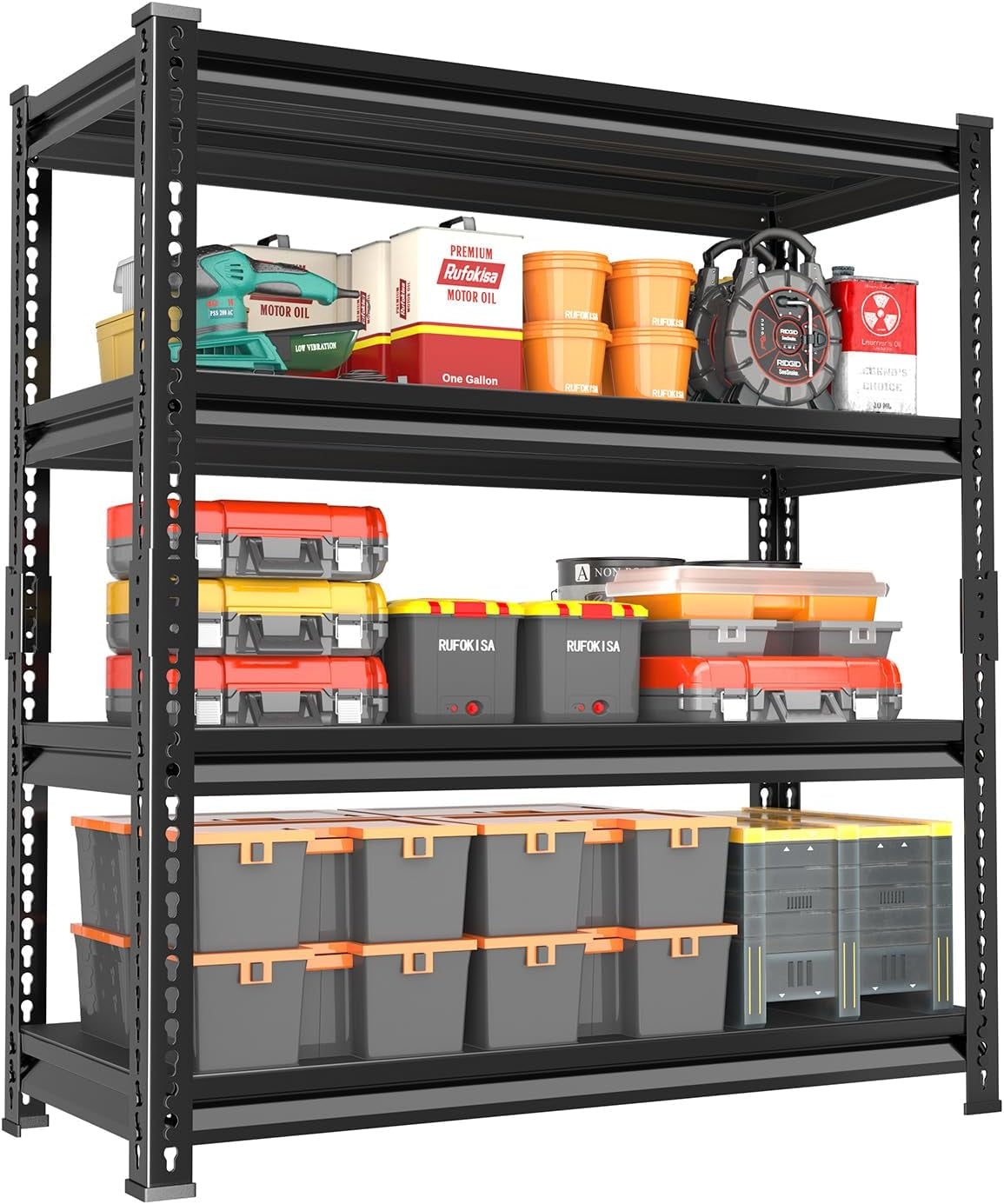 48" W Garage Shelving Heavy Duty，2000Lbs Loads Adjustable Garage Storage Shelves, 4-Tier Metal Shelving Units and Storage Racks Heavy Duty, 48”W X 16”D X 72”H，Black