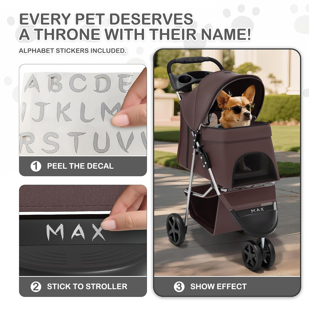 Monibloom Pet Stroller for Small/Medium Dogs and Cats up to 33 Lbs, Coffee