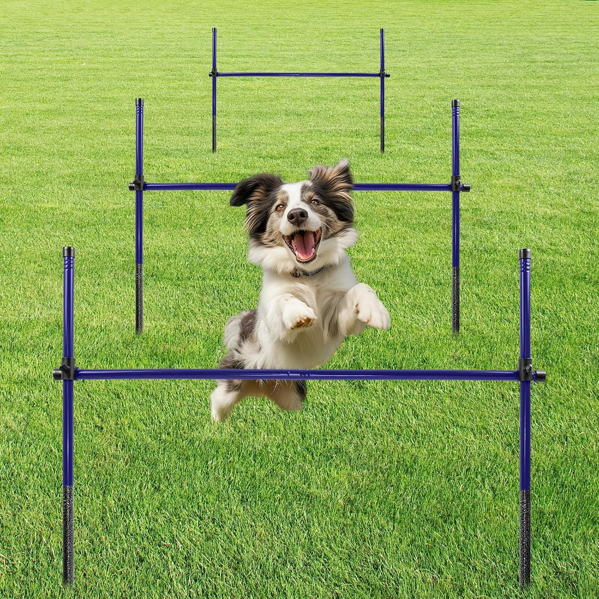 Dog Agility Course Backyard Set, Metal Dog Agility Training Equipment Adjustable Height Obstacle Course for Dog Hurdles Jumps (3 Pack)