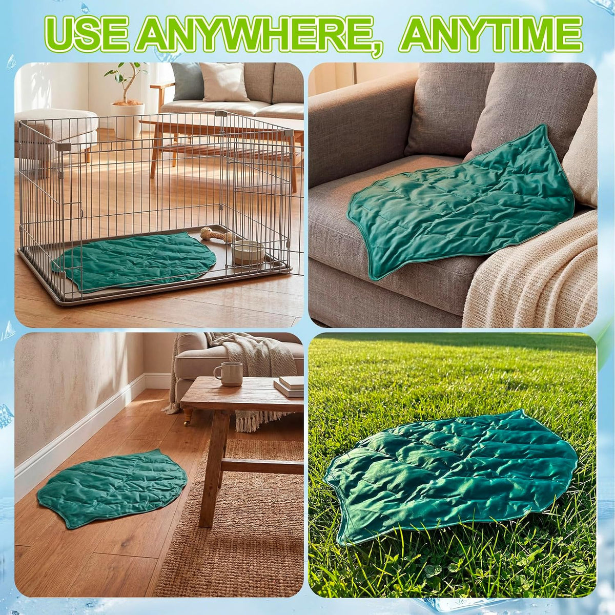 Drydiet Leaf Shaped Cooling Mat for Pets, 27 X 18.5 Inch Reversible Nylon Cooling Bed for Cats and Puppies, Summer Sleeping Blanket Pad for Cage Accessories and Safety Fences, Sage Green