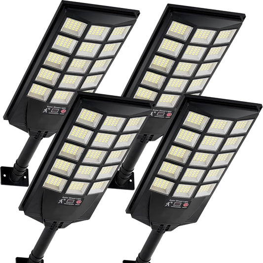 Solar Lights Outdoor Waterproof, 6500K Dusk to Dawn Solar Street Light Motion Sensor with Remote, LED Security Flood Light for outside Garden Yard Path, Oudoor Parking Lot Lights, 4PACK