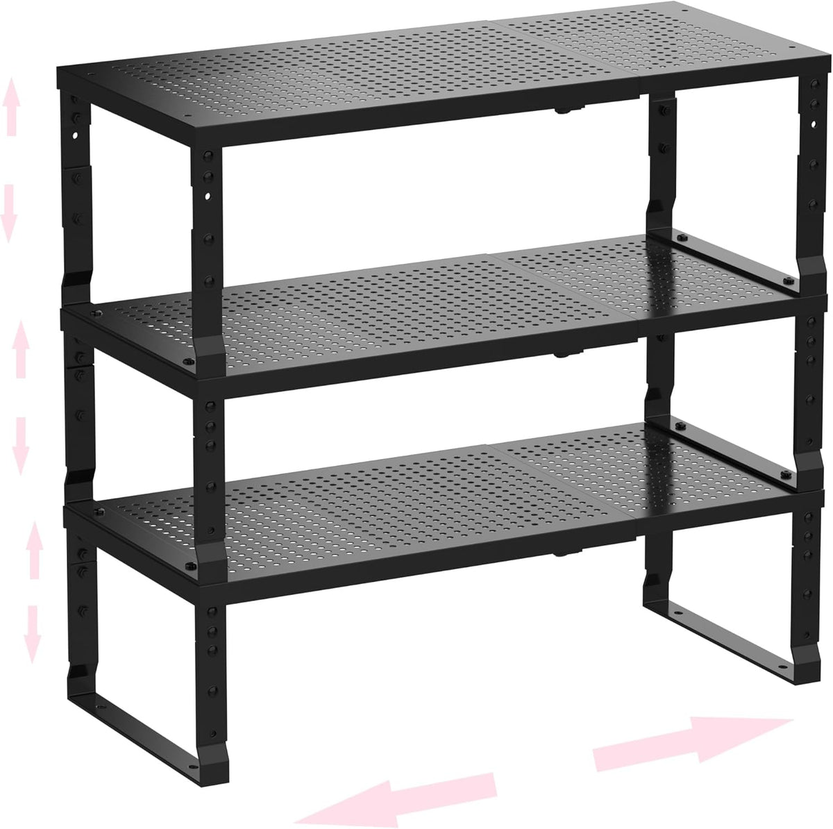 Metal Stackable Expandable Storage Shelf - Multi-Functional Home Storage Shelf, Suitable for Kitchen, Cabinet，Bathroom, Office, Garage, Etc.（3Packs/Black/Medium